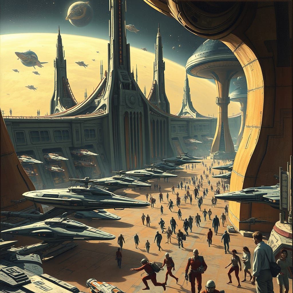 Retro-Futuristic Space Base in Eerie, Dreamlike Atmosphere