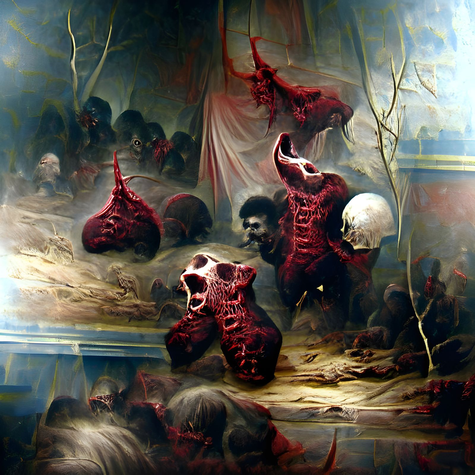 Horrific Scene of Demons, Blood and Skulls