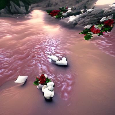 Rose Petals on White River: A Serene Scene