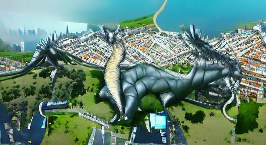 Giant Dragon Towers Over Cityscape