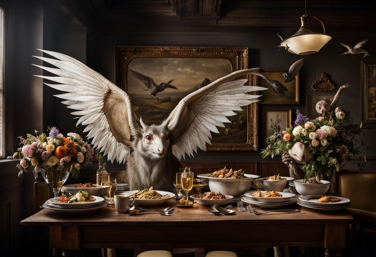 Bizarre Creatures Feast in Surreal Restaurant, Masterpiece P...