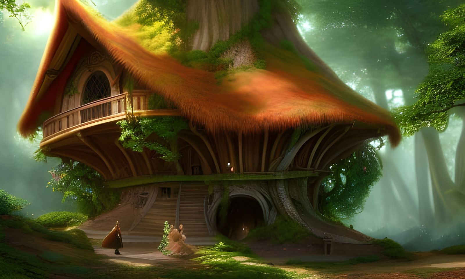 Ethereal Elven Treehouse in Storybook Watercolor Style