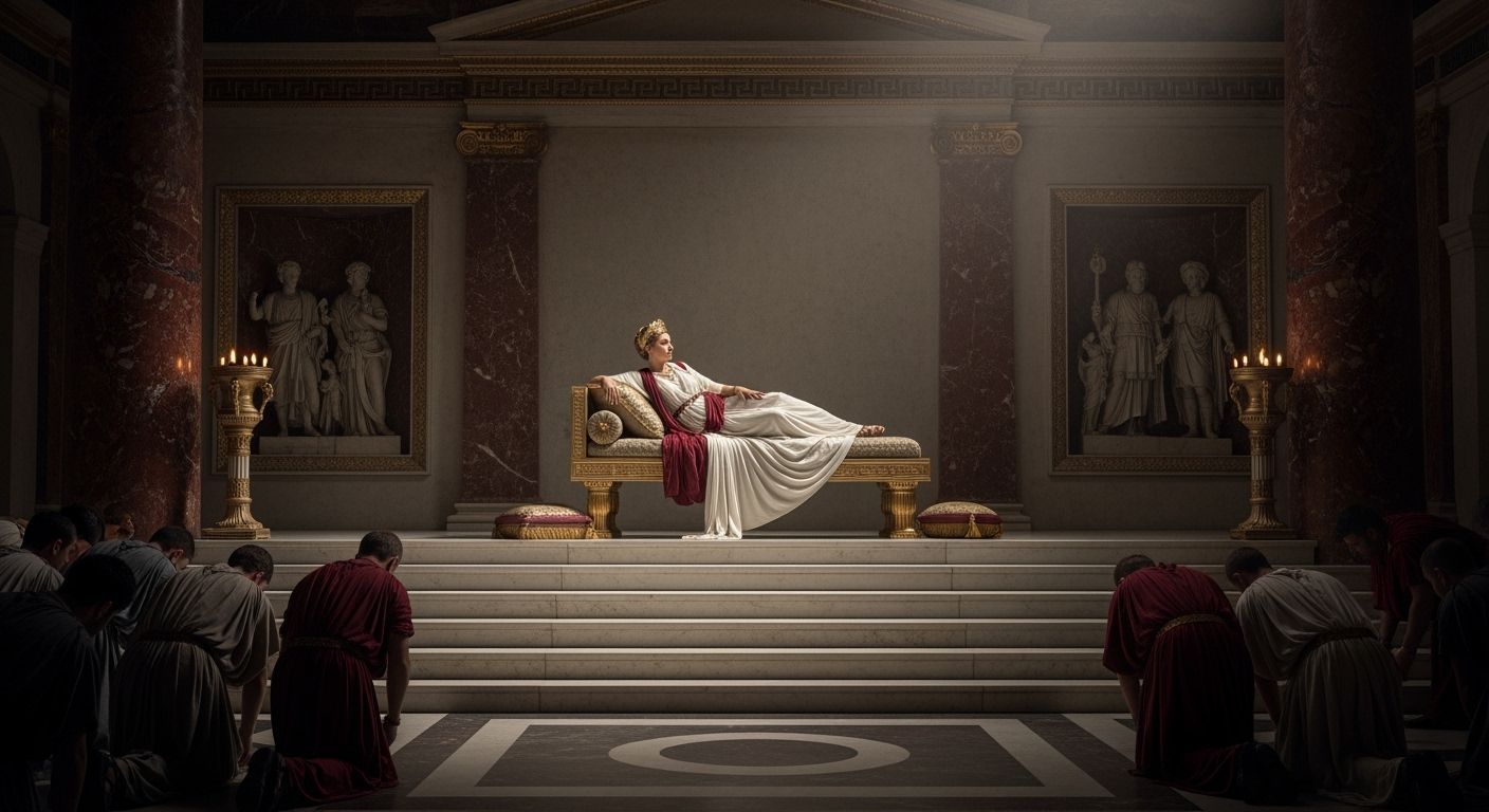 Roman Empress in Marble Throne Room, Professional Photograph...