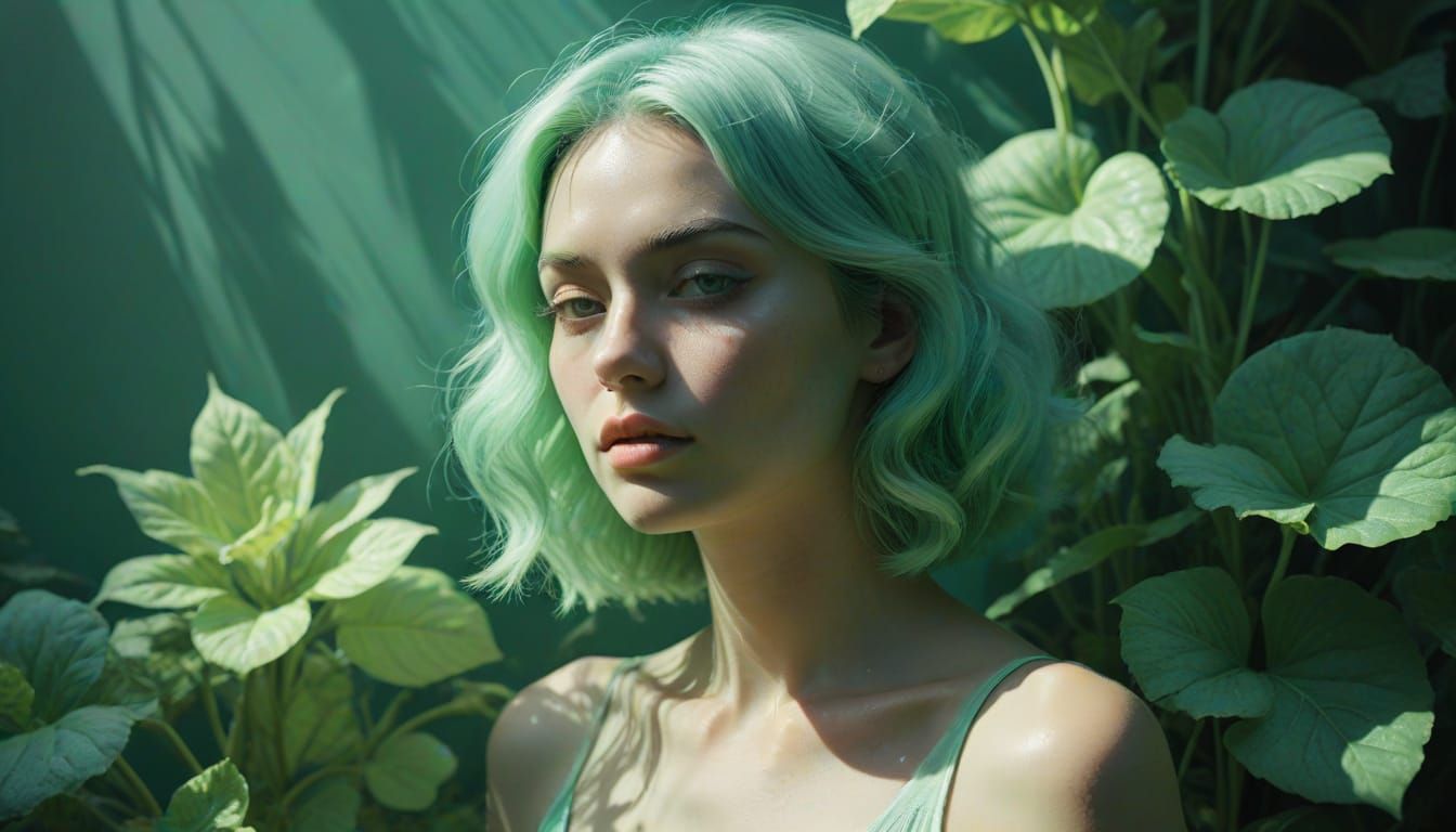 Psychedelic Portrait with Green Pastel Colors