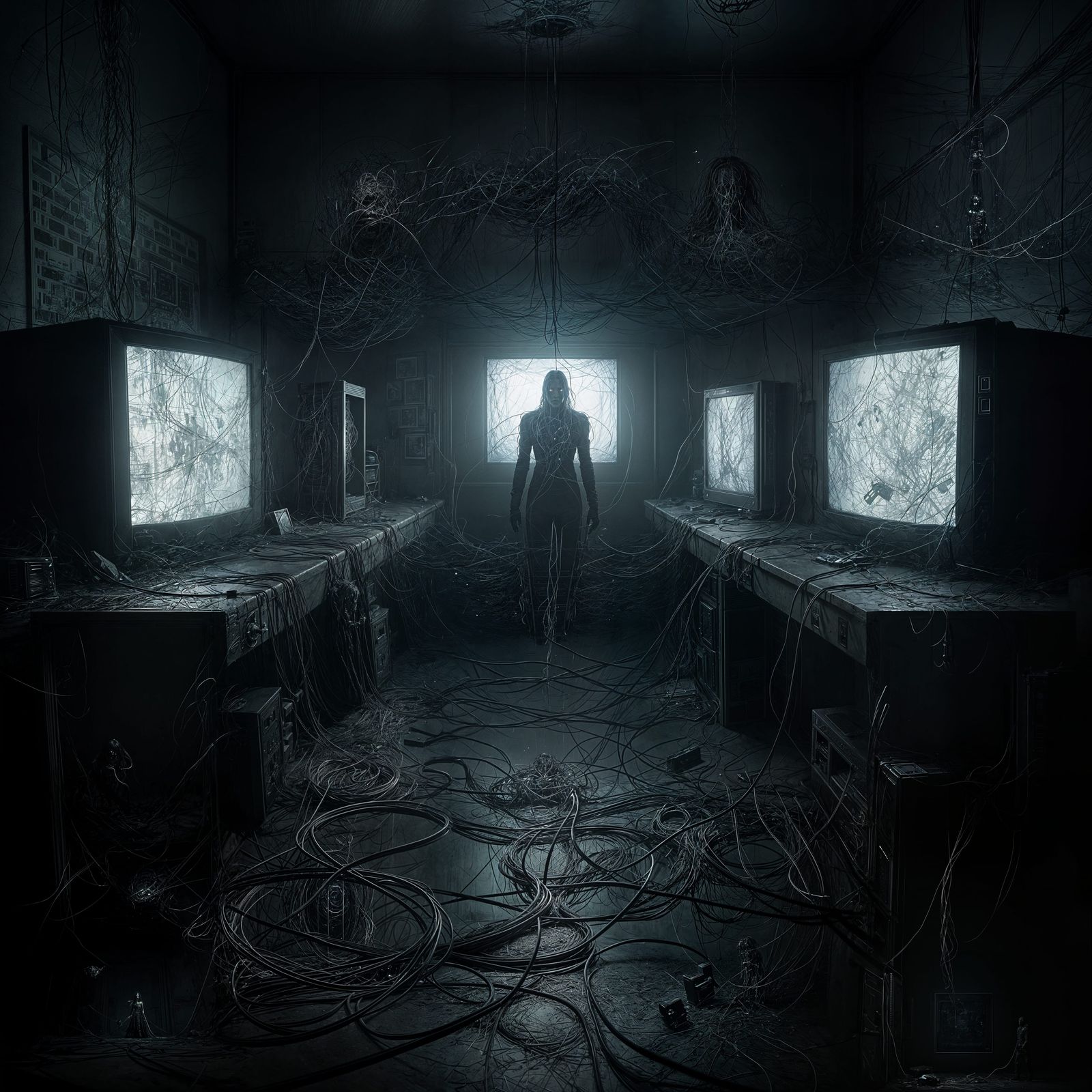 Abstract Horror: Tangled Cables and Static TVs