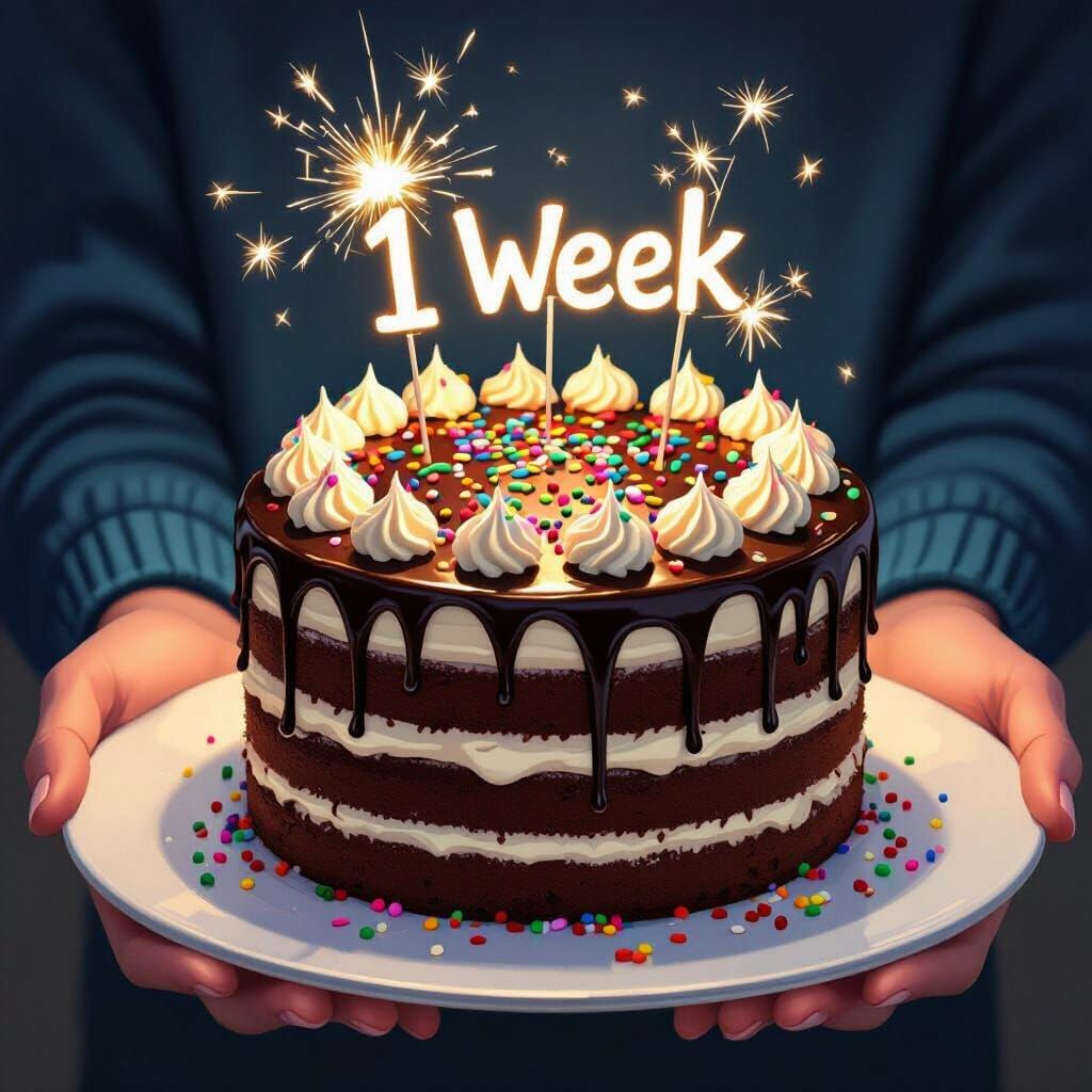 Chocolate Cake With "1 Week" Sparkler Topper