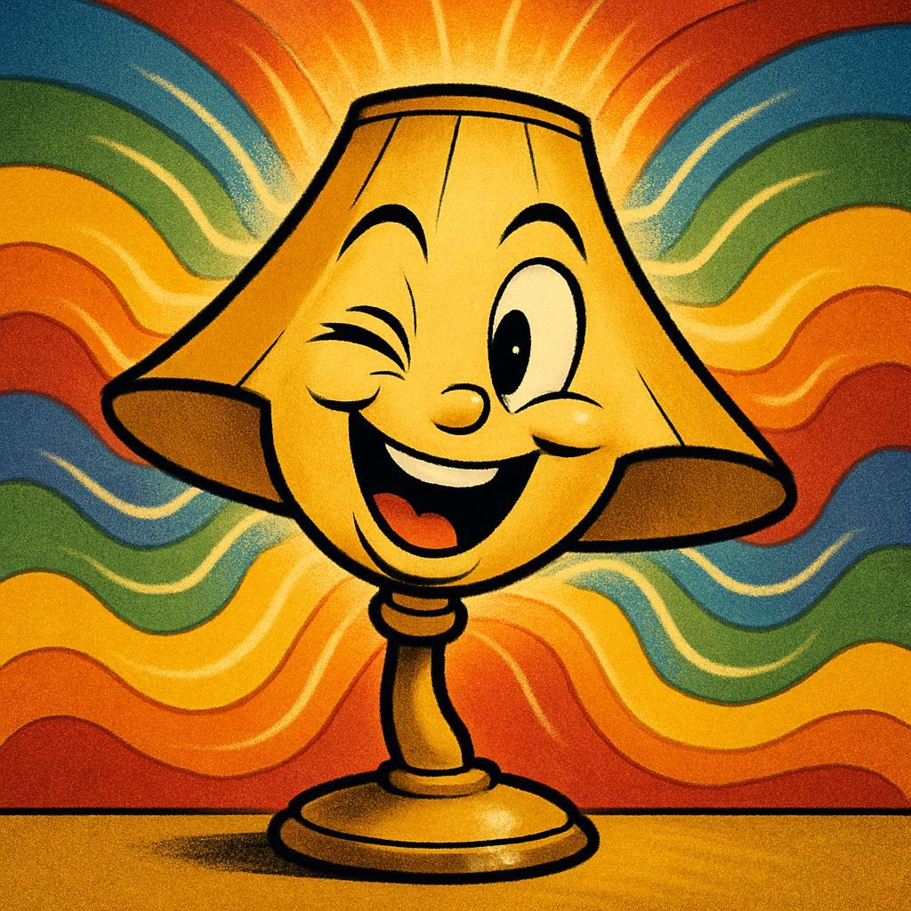 Joyful Cartoon Lamp Winks with Bright Rainbow Rays