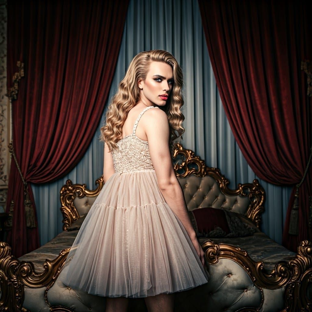 Androgynous Male in Old Hollywood Glamour Attire