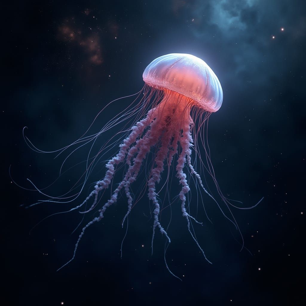 Bioluminescent Jellyfish Drifting Through Dark Space