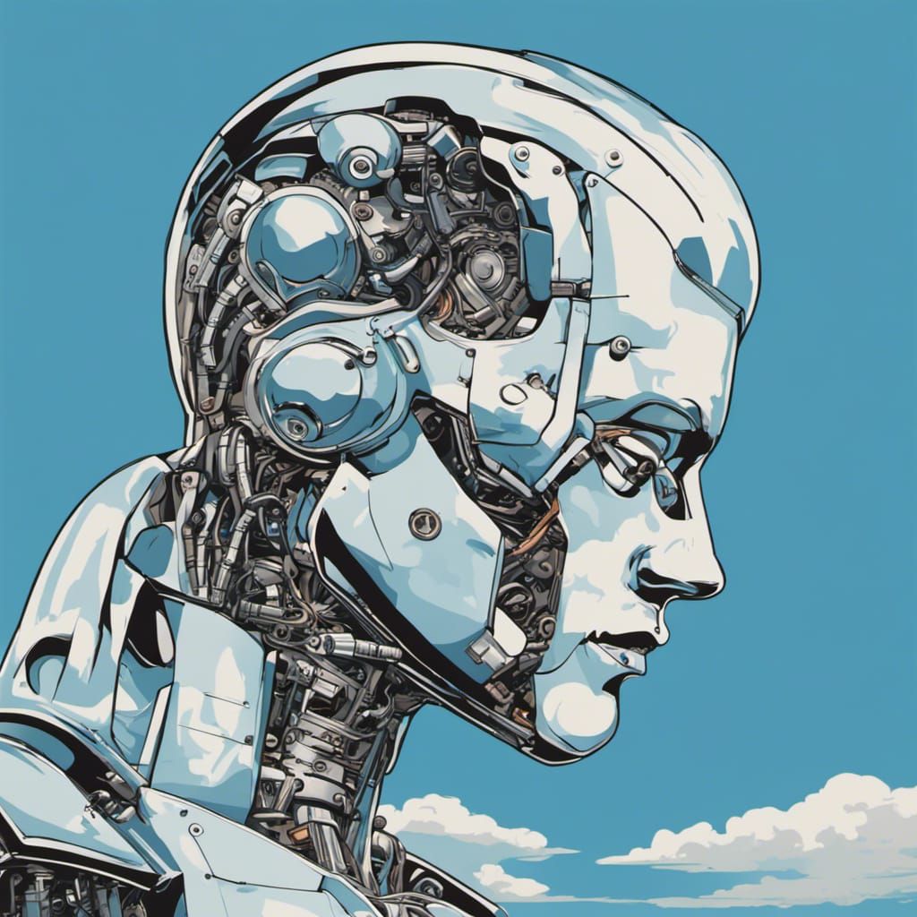 Vintage Cyborg Portrait in Pop Art Style