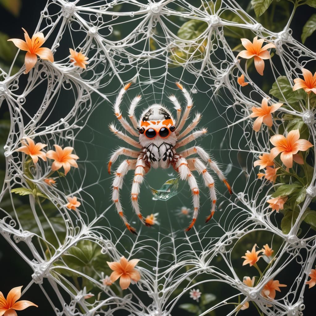 Hyperrealistic Spider in Iridescent Jungle Web