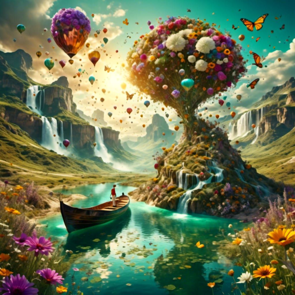 Surreal Giant Hand Landscape with Sunset