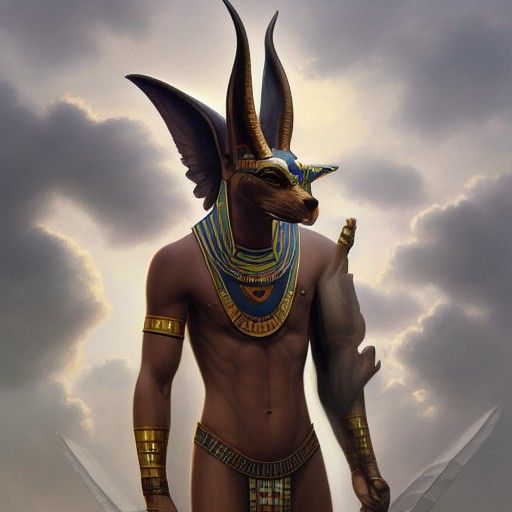 Anubis Half-Portrait in Hyperdetailed Digital Painting Style