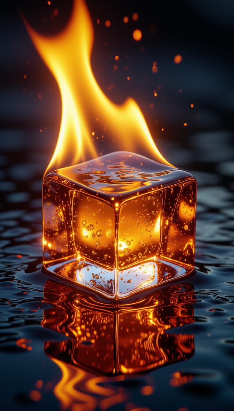 Burning Ice Cube in Cinematic Warm Tones