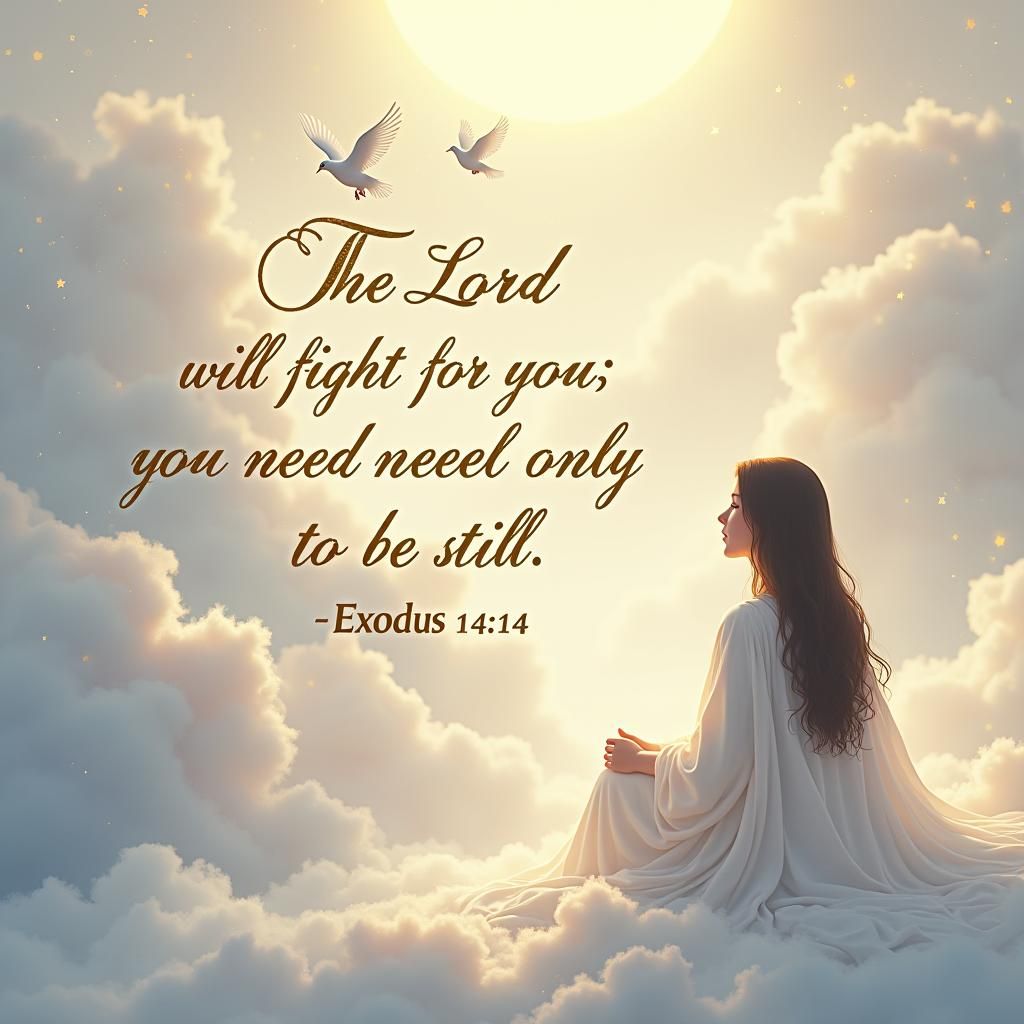 Serene Woman in Clouds with Bible Verse