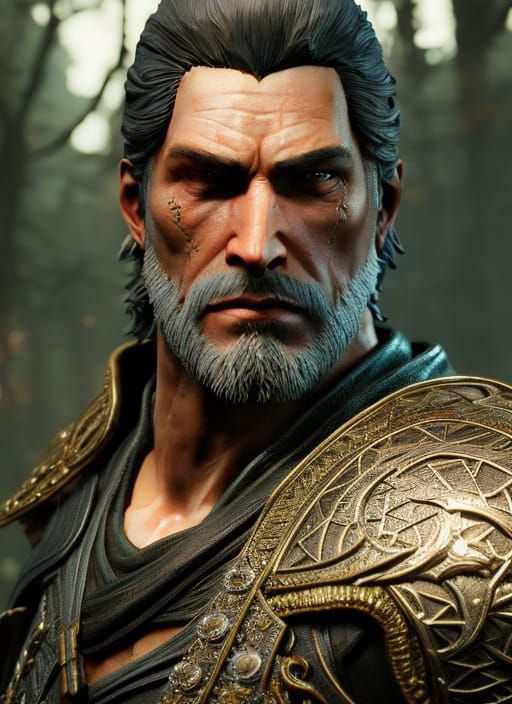Hyperrealistic Witcher Portrait with Dramatic Lighting