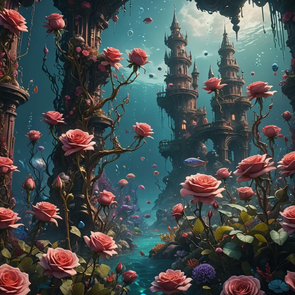 Rose Undersea: Detailed Matte Painting in Deep Color