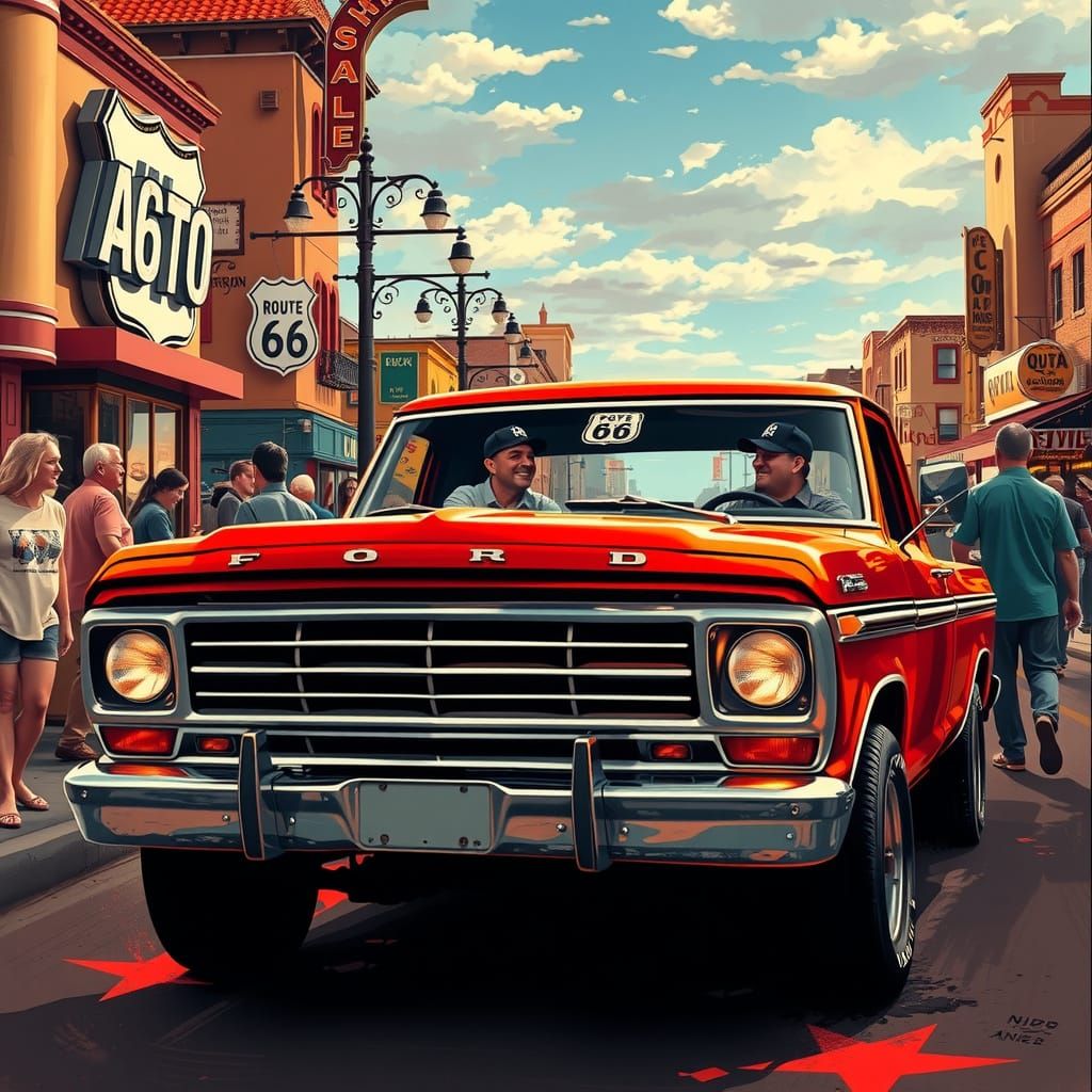 Vintage Ford Pickup on Route 66 in Albuquerque