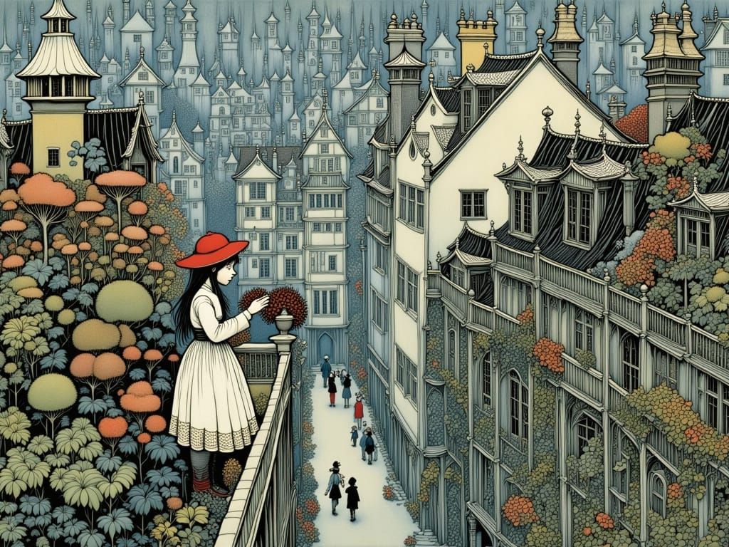 Whimsical Siblings Admire Rooftop Oasis Amidst Industrial La...