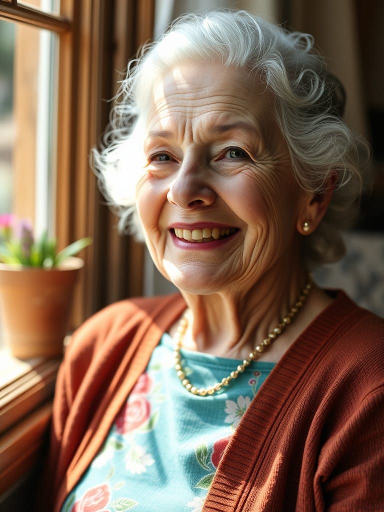 Grandmother Captivates with Warm Sunny Day Smile