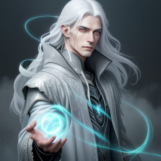 Ethereal Humanoid in Shimmering Coat with Living Tattoos