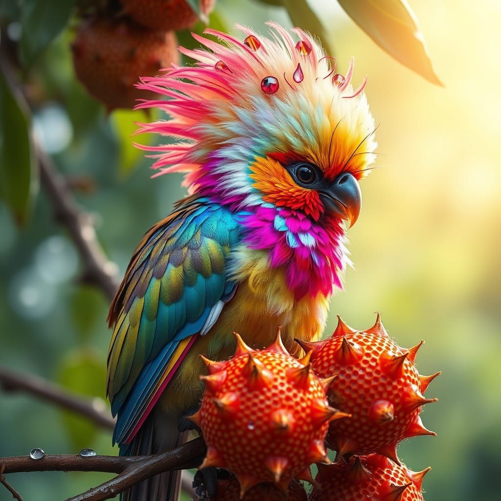 Iridescent Bird Hybrid with Jeweled Mohawk