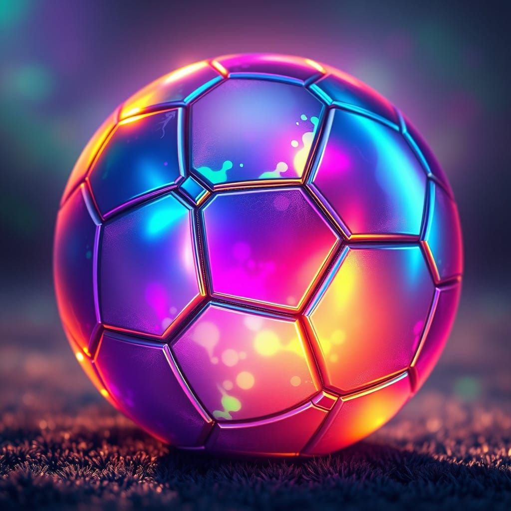 Vibrant, Iridescent Soccer Ball in Dreamlike Fantasy Art