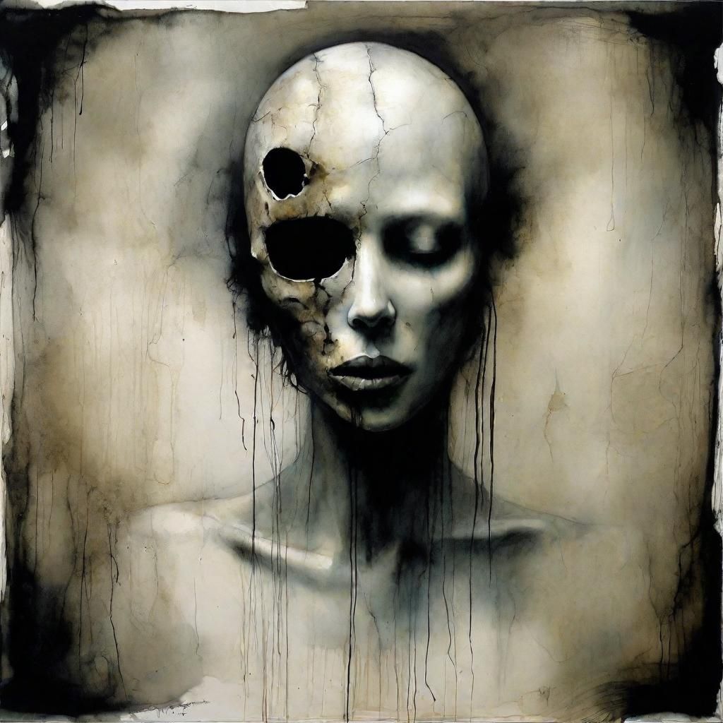 Girl with Death Mask: Dark Surreal Portrait