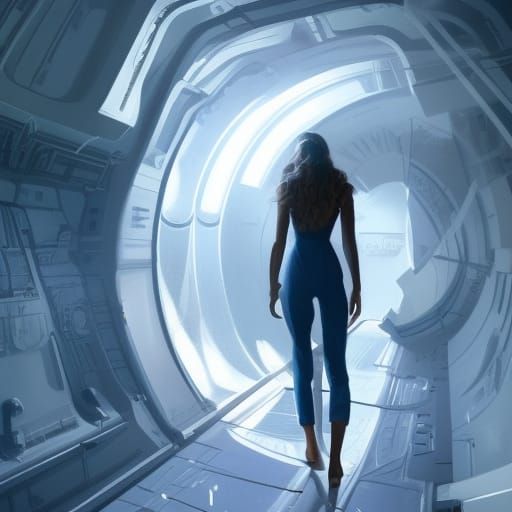 Sci-Fi Starship Scene with Woman in Jumpsuit