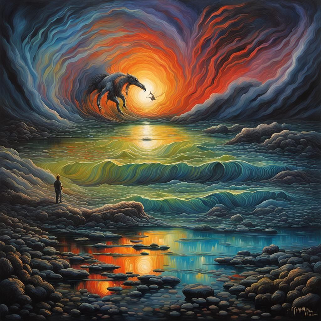 Painter and Model in Bioluminescent Fantasy Art Studio