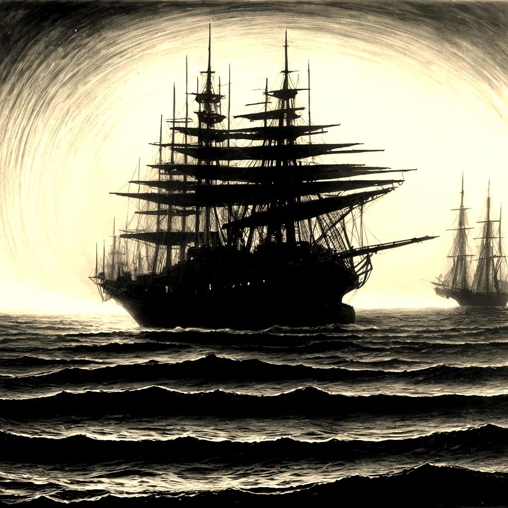 Surreal Ghost Ship Sailing in the Dark