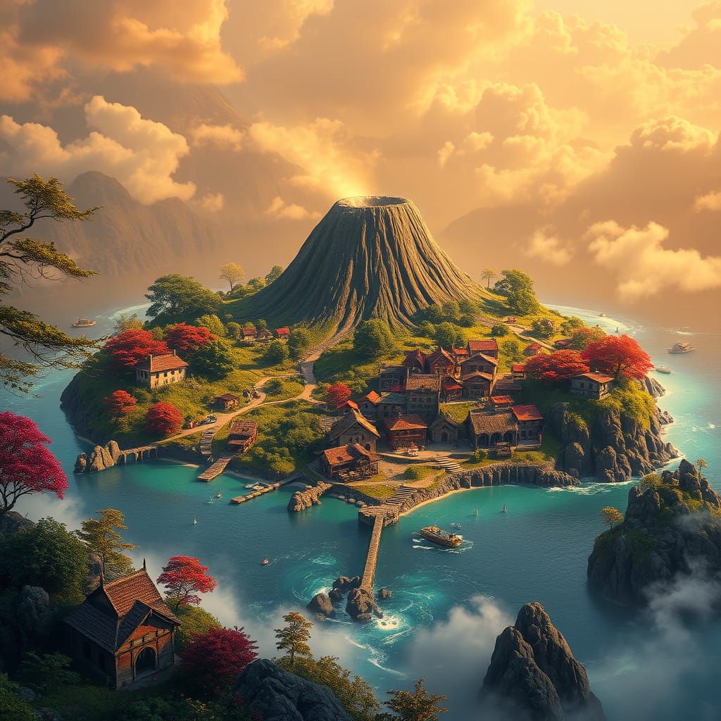 Enchanted Island Paradise in Vibrant Dreamlike Style