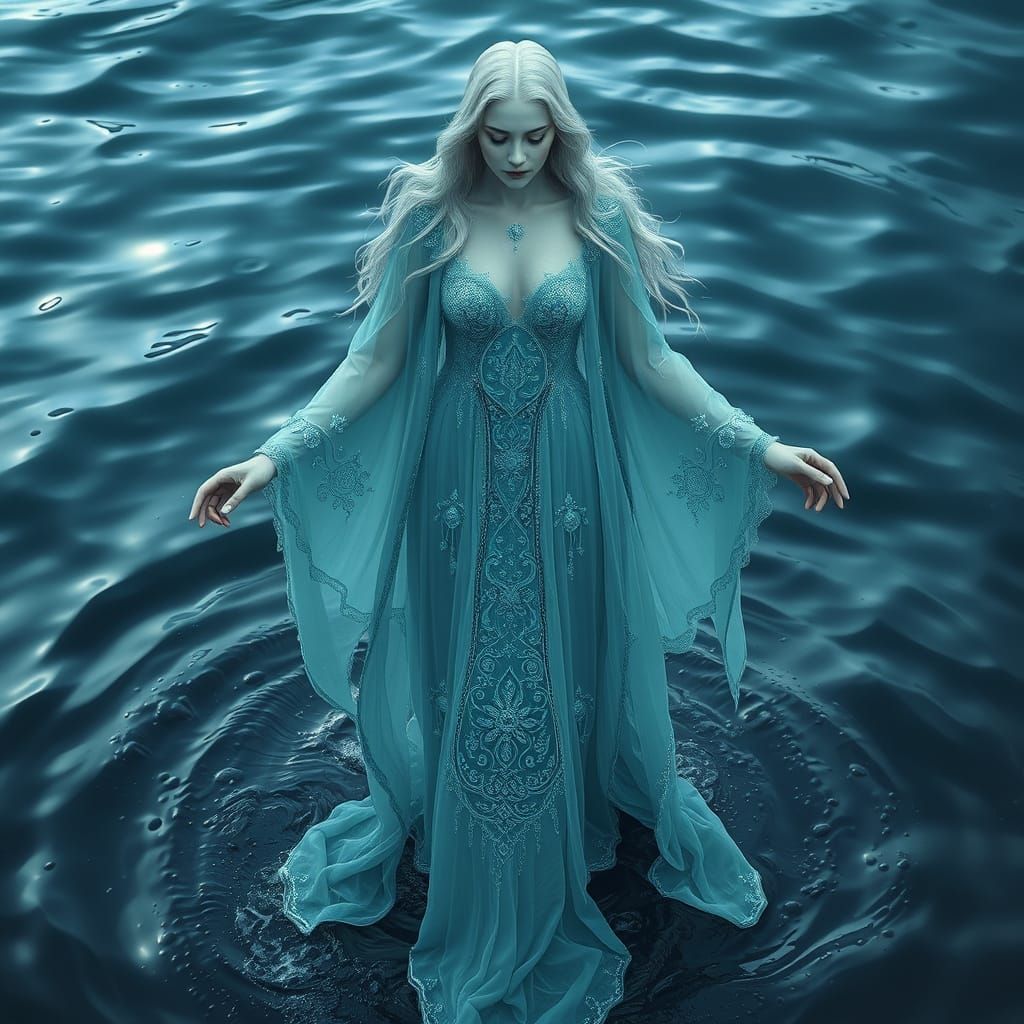 Goddess in Futuristic, Dreamlike Water Scene