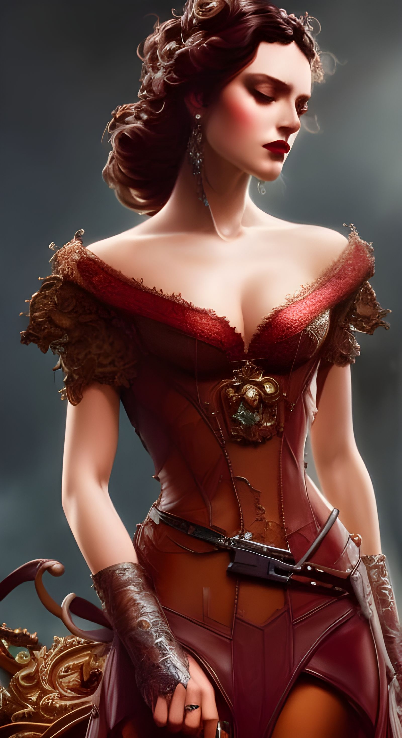 Rococo Lady in Leather and Lace: Digital Portrait