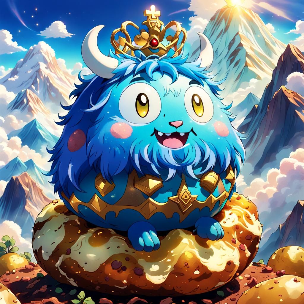 Adorable Potato Devil on Baked Potato Mountain