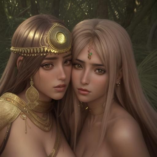 Beautiful Harem Women in Desert Oasis