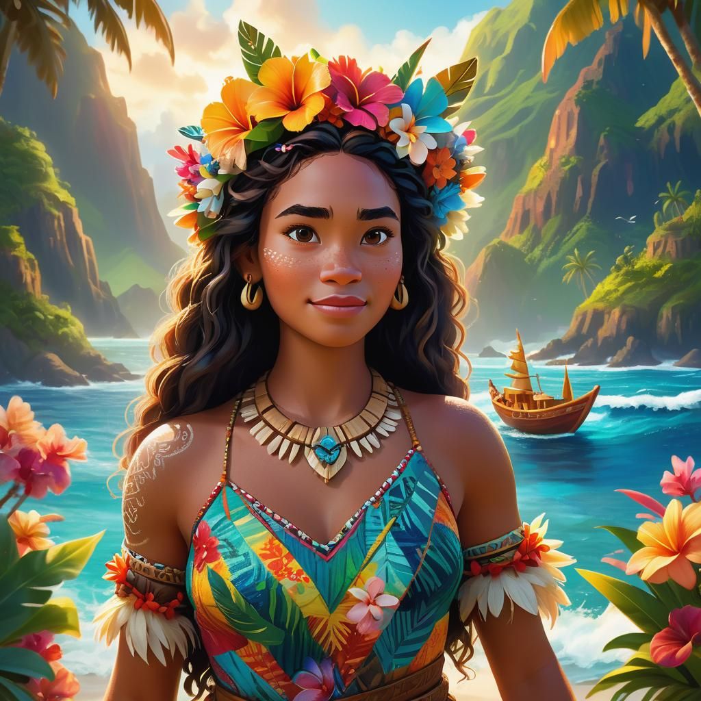 Fairy Tale Moana Portrait in Hyperrealistic Style