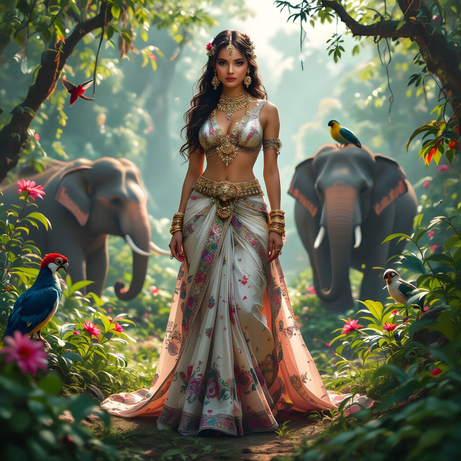 Hyperrealistic Urvashi Apsara in Indian Fantasy Environment