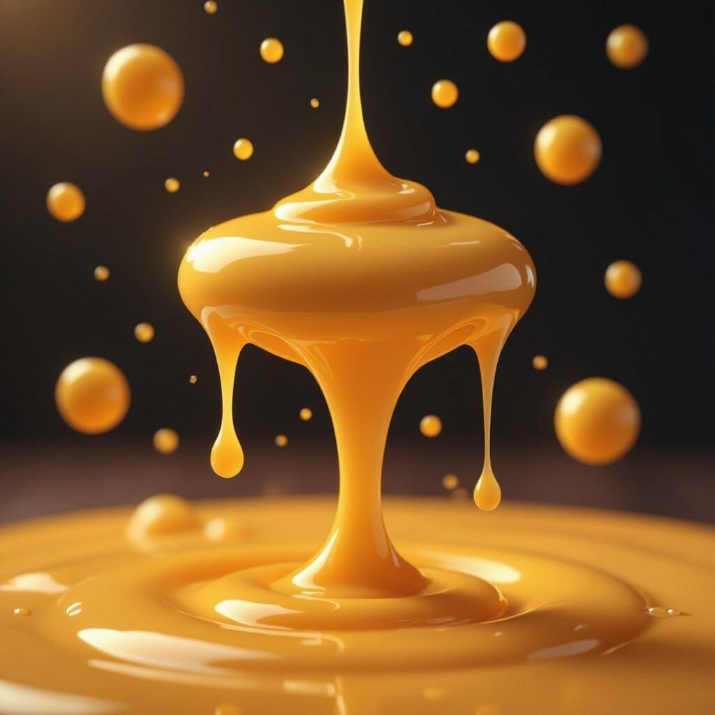 Golden Cheese Sauce Droplets in Cinematic Style