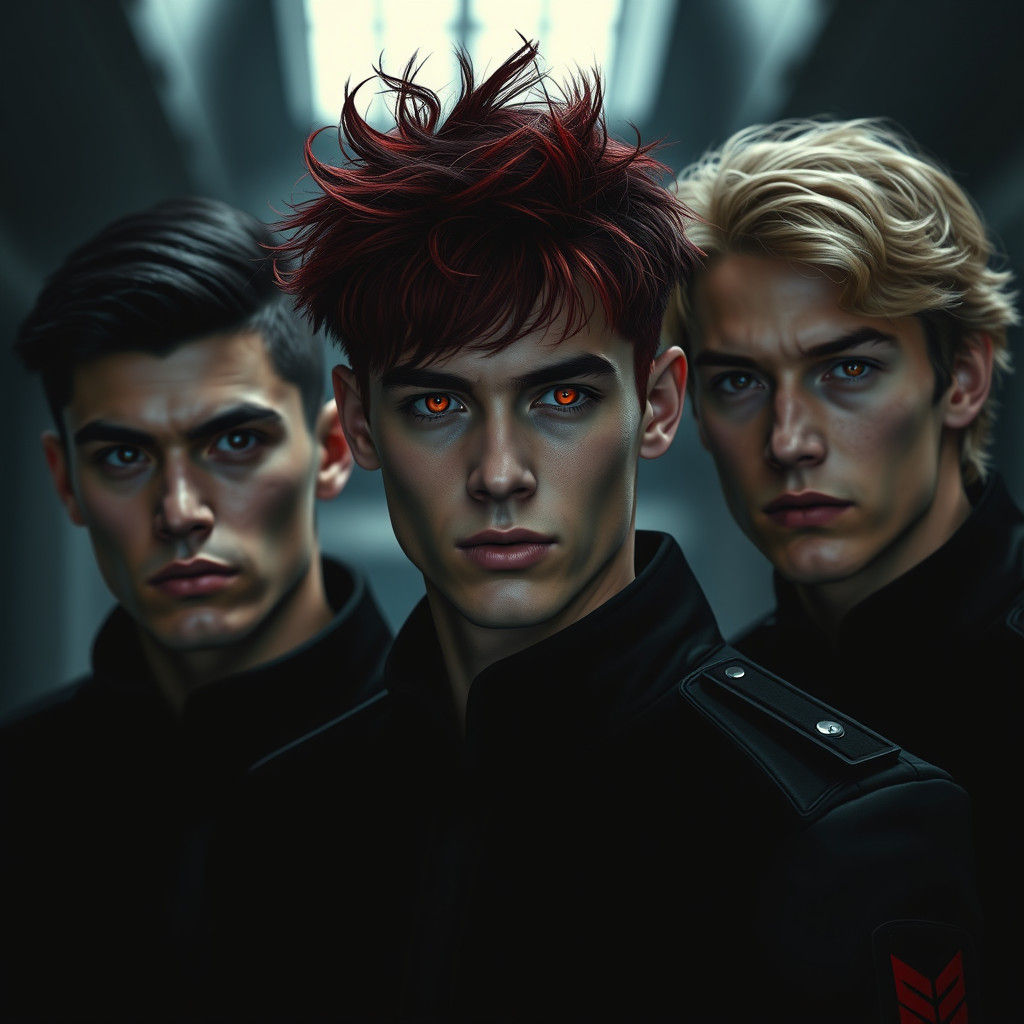 Futuristic Soldiers with Red Eyes: Dystopian Film Still