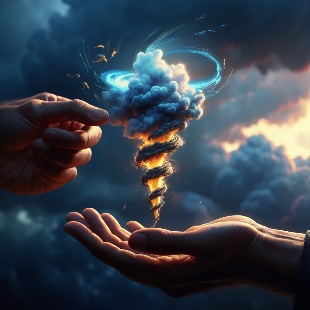 Tiny tornado held in hands