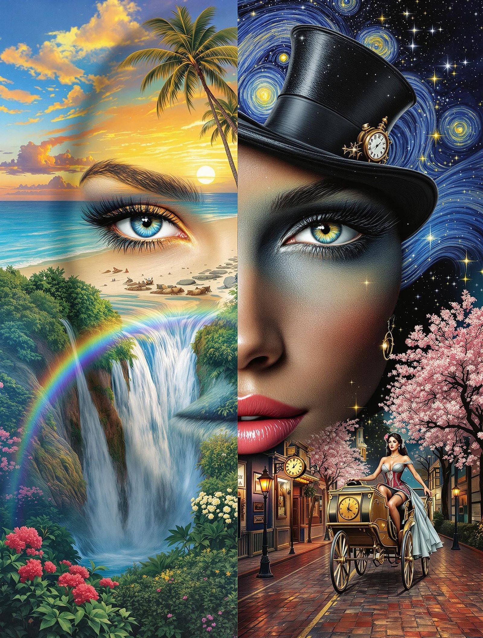 Surreal Collage Portrait in Multiple Scenes