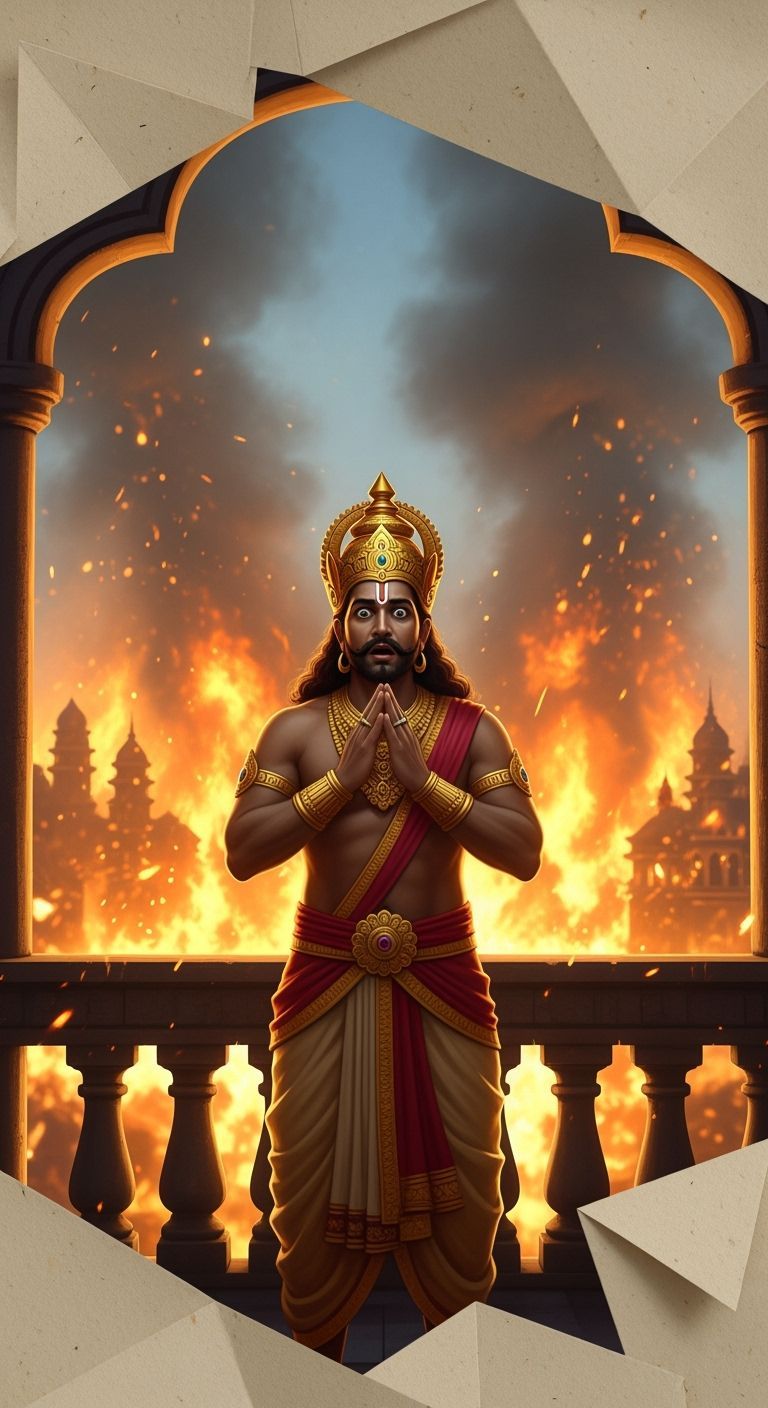 Ravana's Shock as Lanka Burns, Mythological Style