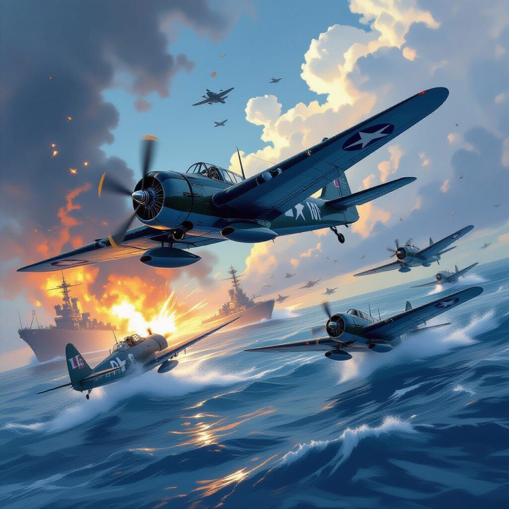 WWII Dive Bombers Attack Japanese Fleet