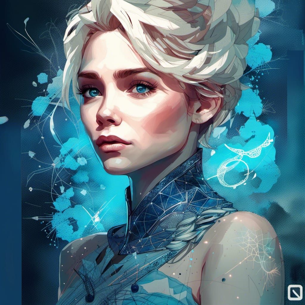 Gorgeous Queen Elsa Portrait with Blue Filigree