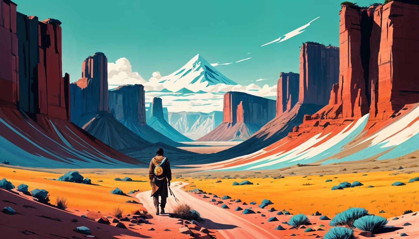 Colorful Distorted Native American Landscape by Mosquera