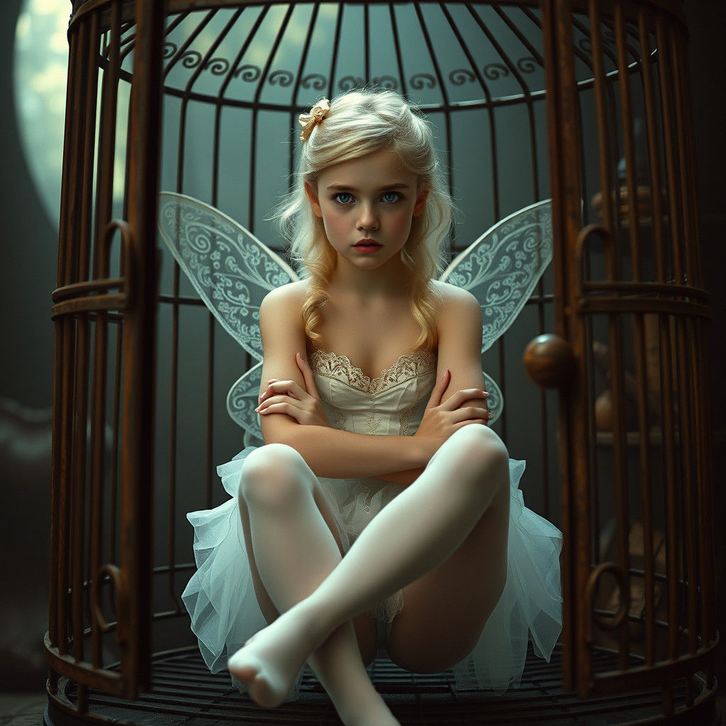 Tinkerbell's Defiance: Girl in Birdcage, Cinematic Film Stil...