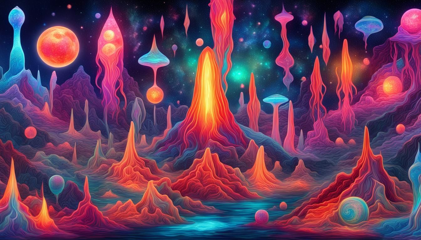 Bioluminescent Lava Lamp Emporium: Cosmic Illustration