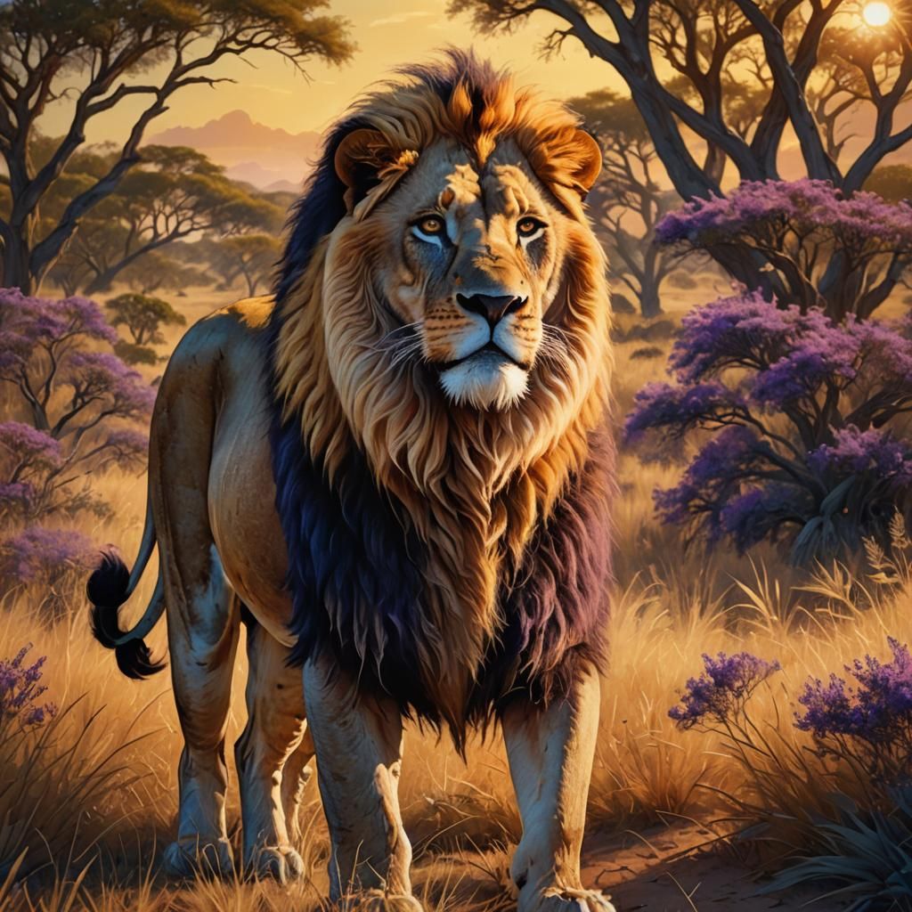 Majestic Lion in Golden Savannah Concept Art