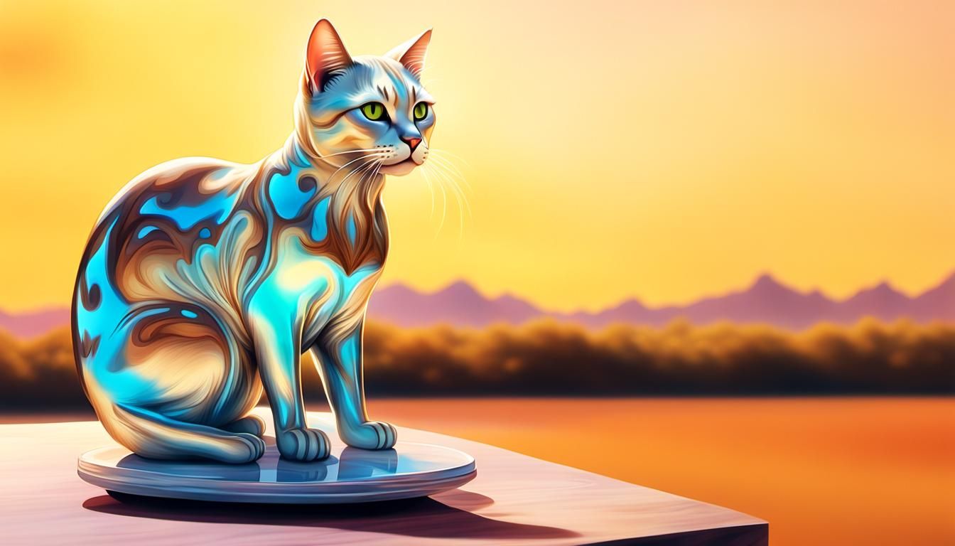 Metallic Cat Portrait in Hyper-Realistic Digital Art
